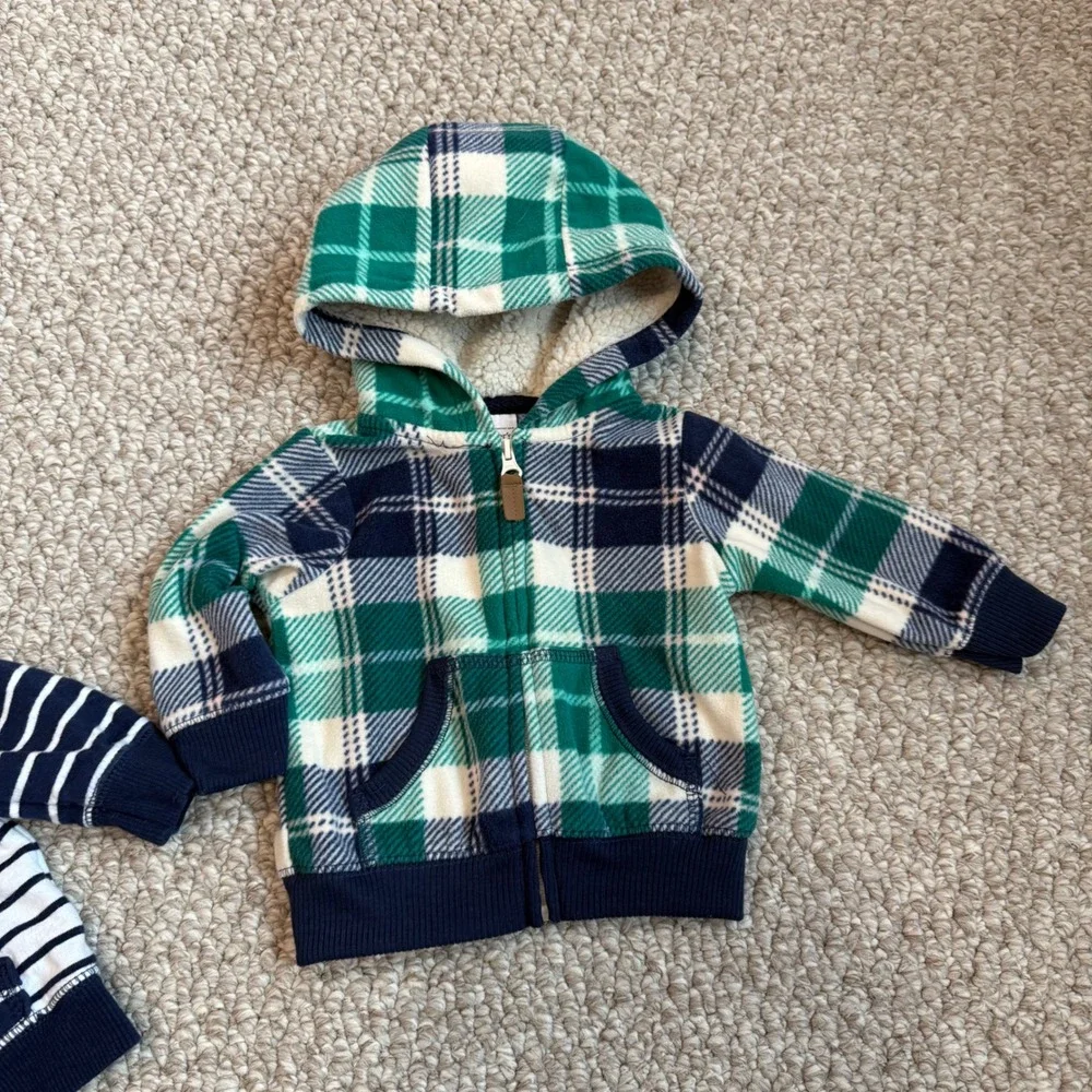 Carters Size 3 Month Baby Hoodies Stripes Plaid Bundle Zip Up Pockets Comfy‎